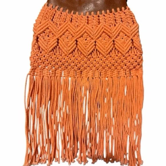 Patricia Nash Coral Macrame Fringe Crossbody bag Boho woven leather specialty - Picture 3 of 12